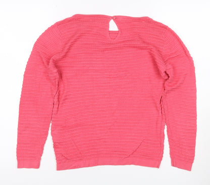 Monsoon Women Pink UK 10 Cotton Textured Knit Crew Neck Jumper