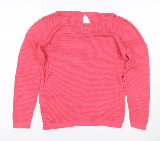 Monsoon Women Pink UK 10 Cotton Textured Knit Crew Neck Jumper