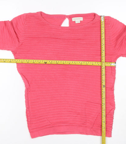 Monsoon Women Pink UK 10 Cotton Textured Knit Crew Neck Jumper