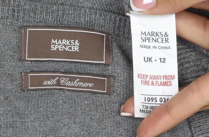Marks and Spencer Women’s Grey Cashmere V-Neck Jumper UK 12
