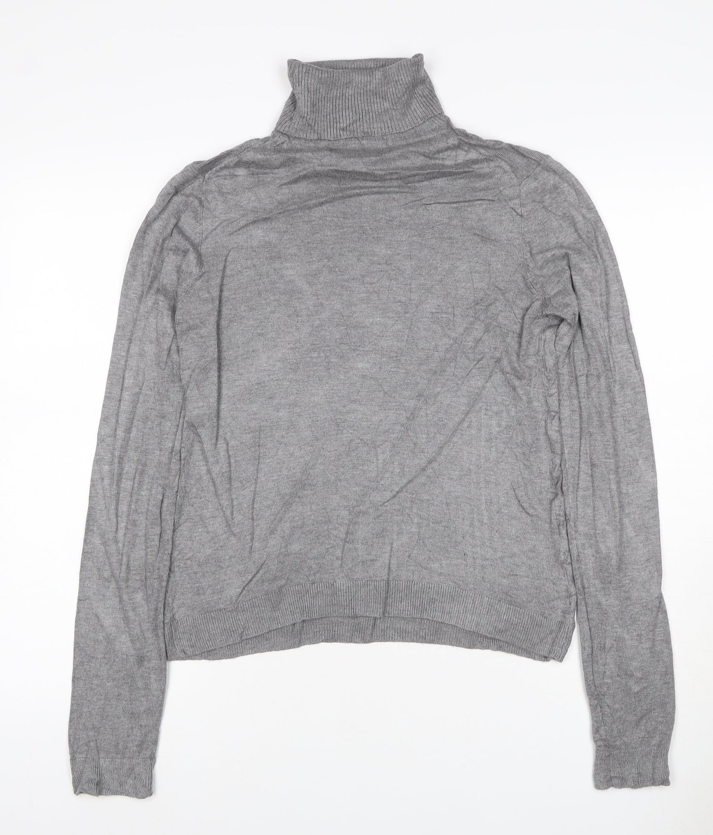 Mango Women Grey UK 10 Roll Neck Fine Knit Long Sleeve Jumper