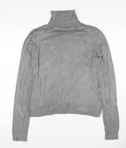Mango Women Grey UK 10 Roll Neck Fine Knit Long Sleeve Jumper