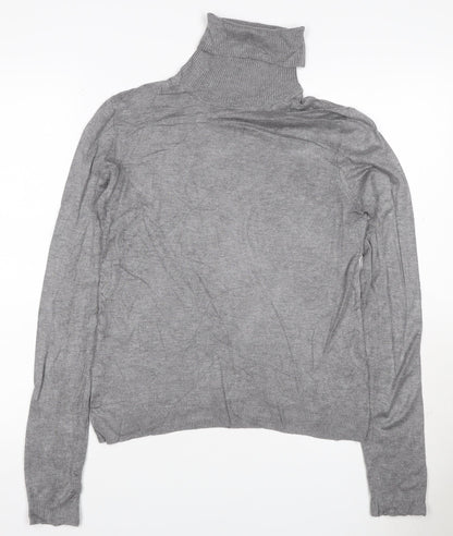 Mango Women Grey UK 10 Roll Neck Fine Knit Long Sleeve Jumper