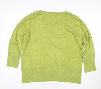Roman Women Green UK 18 3/4 Sleeve Scoop Neck Button Knit Jumper