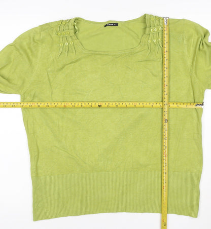 Roman Women Green UK 18 3/4 Sleeve Scoop Neck Button Knit Jumper