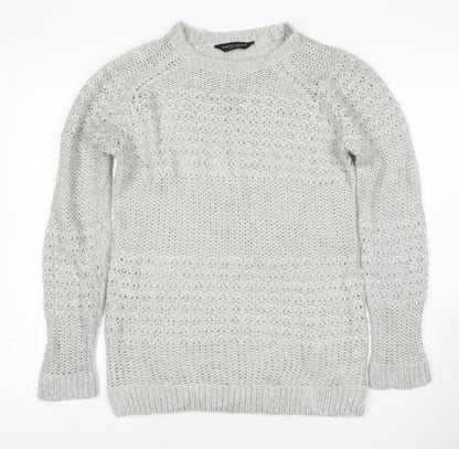 Dorothy Perkins Women Grey UK 12 Chunky Knit Crew Neck Pullover Jumper