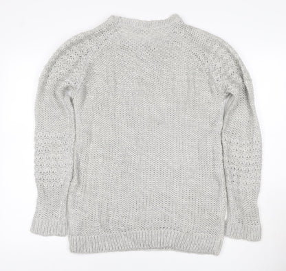Dorothy Perkins Women Grey UK 12 Chunky Knit Crew Neck Pullover Jumper
