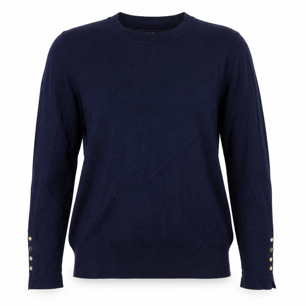 Zara Women Blue UK 12 Pullover Crew Neck Viscose Knit Jumper Button Cuffs