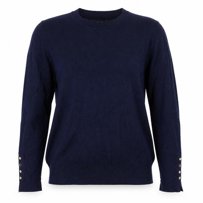 Zara Women Blue UK 12 Pullover Crew Neck Viscose Knit Jumper Button Cuffs