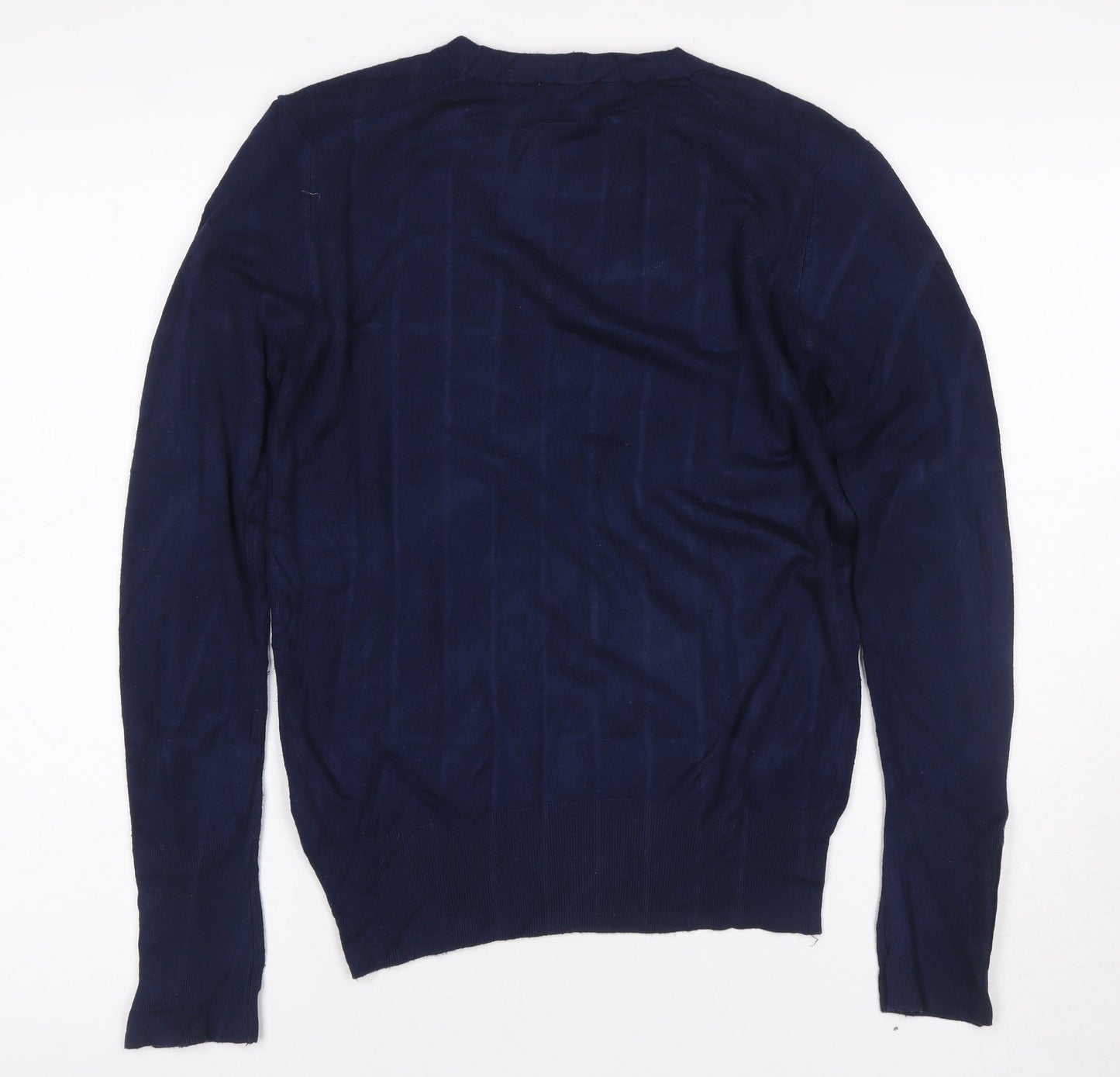 Zara Women Blue UK 12 Pullover Crew Neck Viscose Knit Jumper Button Cuffs