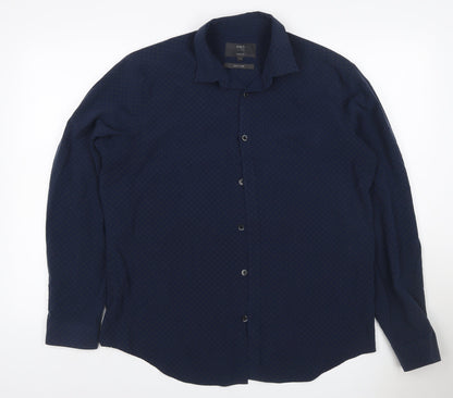 Marks and Spencer Men’s Blue M Regular Geometric Easy Care Shirt