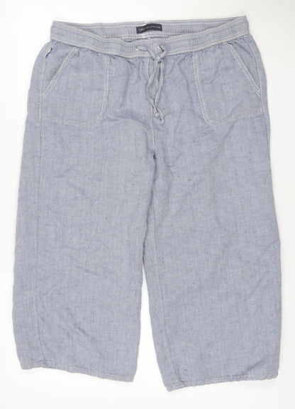 Marks and Spencer Women’s Blue UK 16 Linen Blend Herringbone Trousers