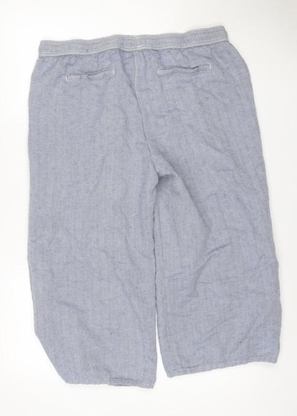 Marks and Spencer Women’s Blue UK 16 Linen Blend Herringbone Trousers