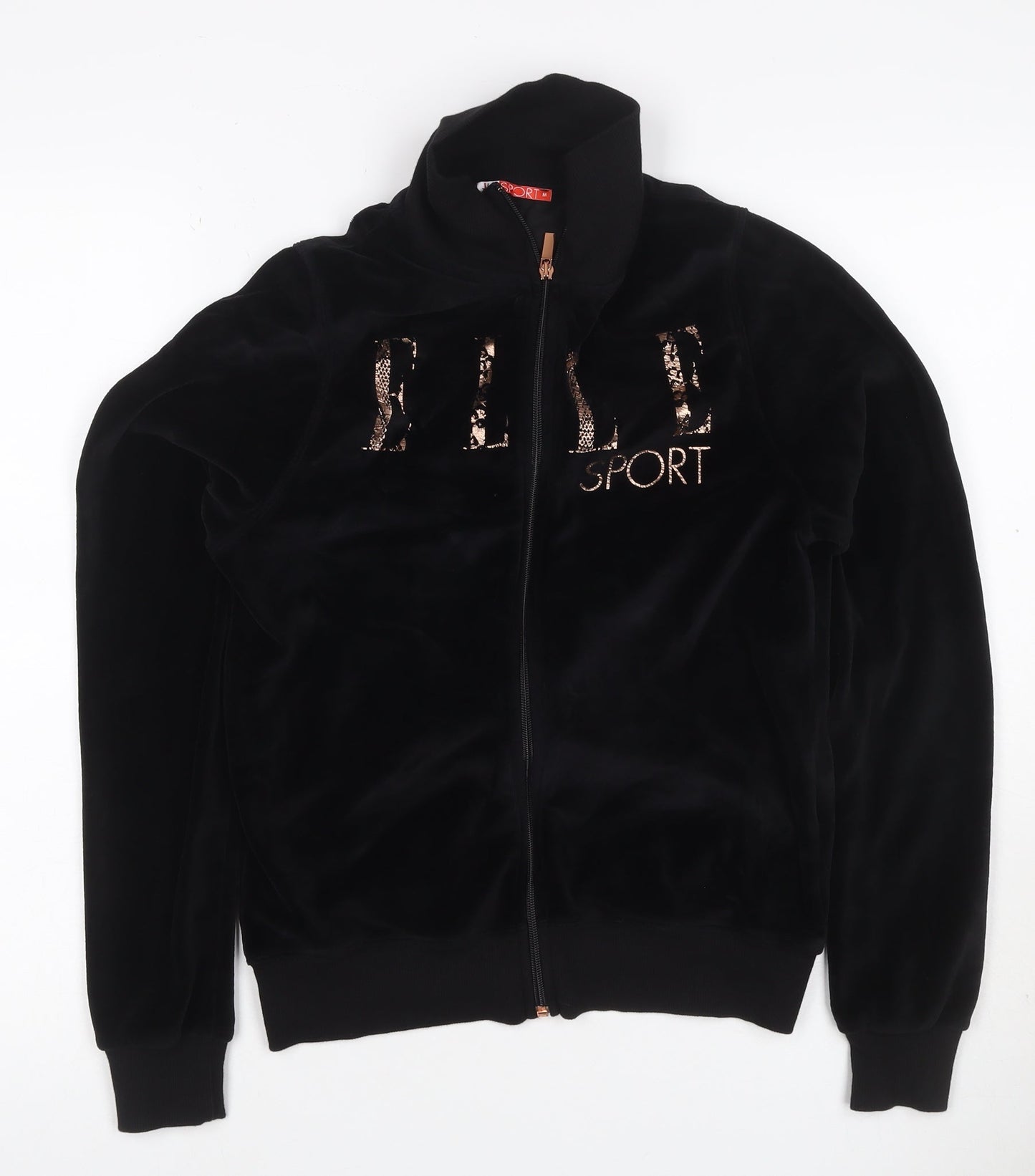 Elle Sport Women's Black UK 12 Velour Full Zip High Neck Sweatshirt