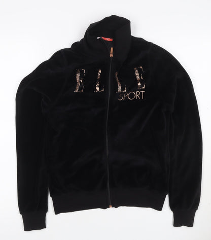 Elle Sport Women's Black UK 12 Velour Full Zip High Neck Sweatshirt