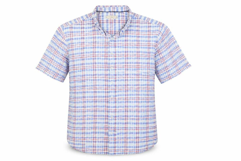 W&B Men’s Multicoloured Plaid Cotton Short Sleeve Button-Up Shirt Size 14