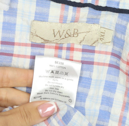 W&B Men’s Multicoloured Plaid Cotton Short Sleeve Button-Up Shirt Size 14