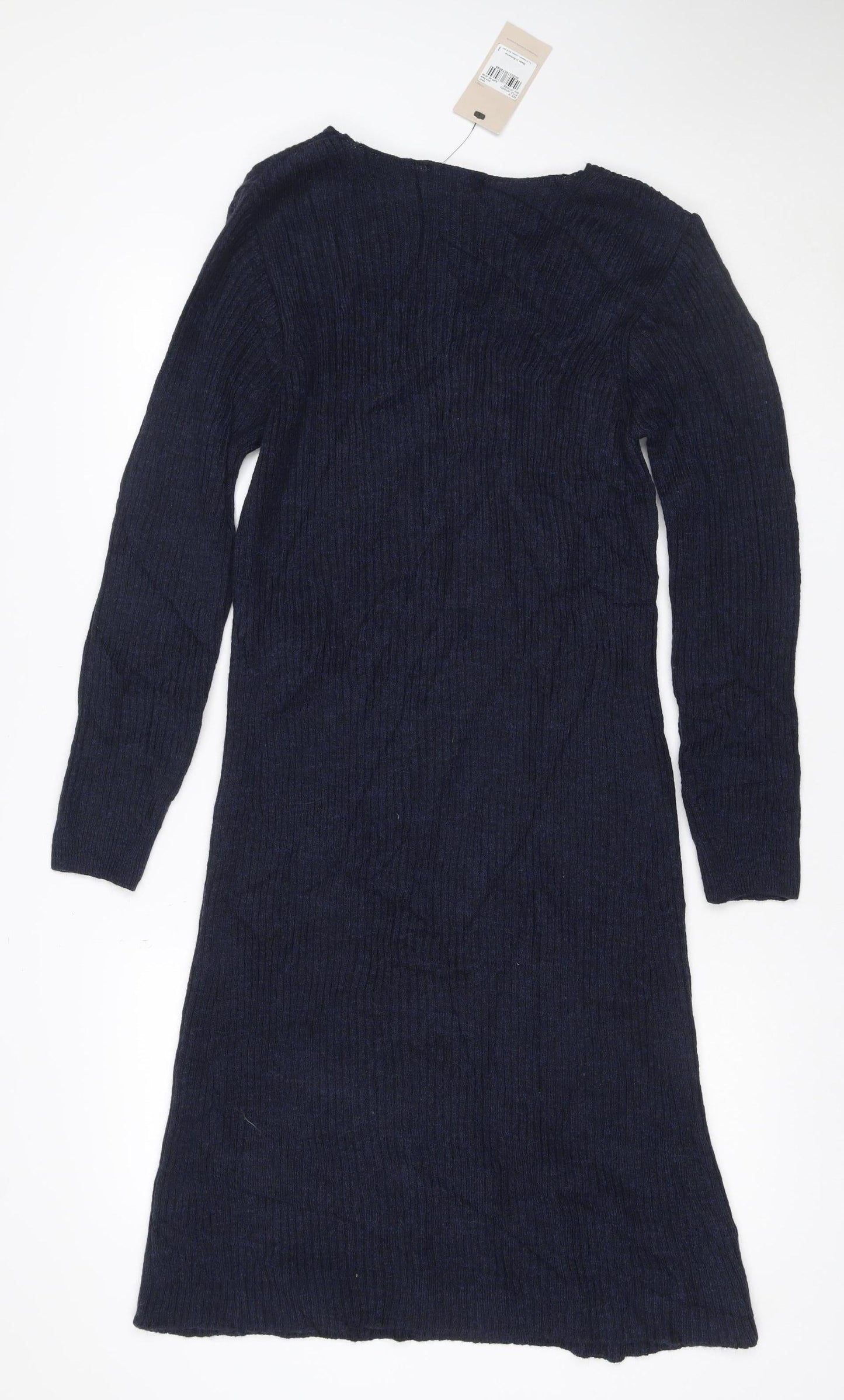 Tu Women Blue Size 16 V-Neck Long Sleeve Ribbed Knit Midi Jumper Dress
