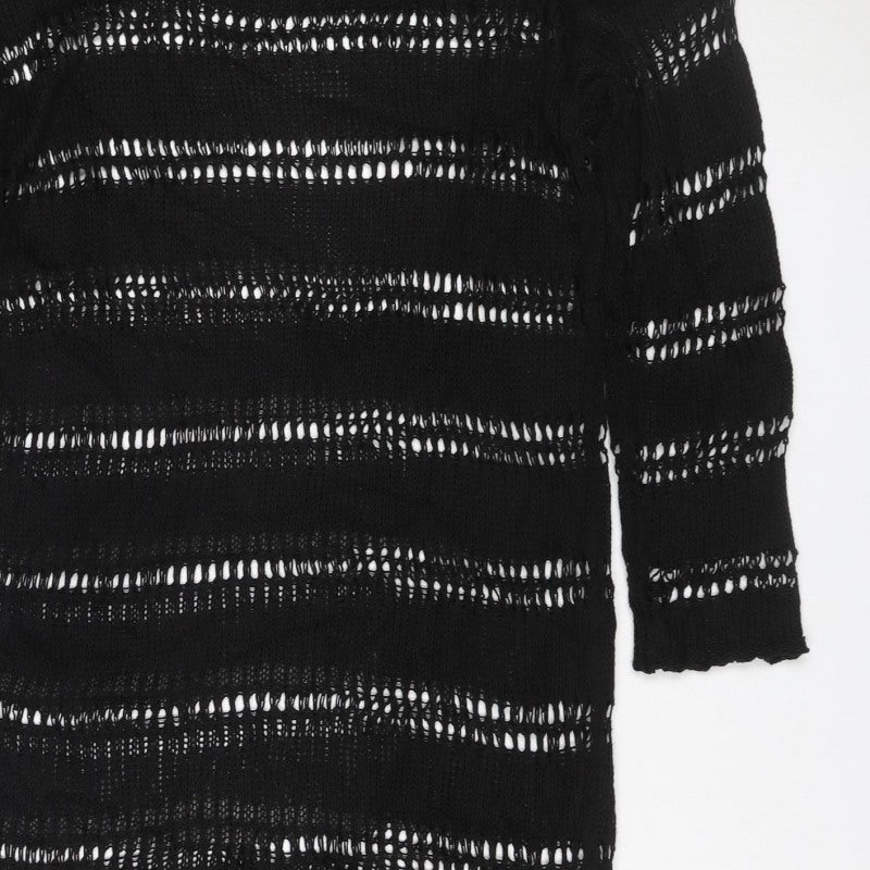 Zara Women Black M Knit Fringe Jumper Dress Long Sleeve Sheer