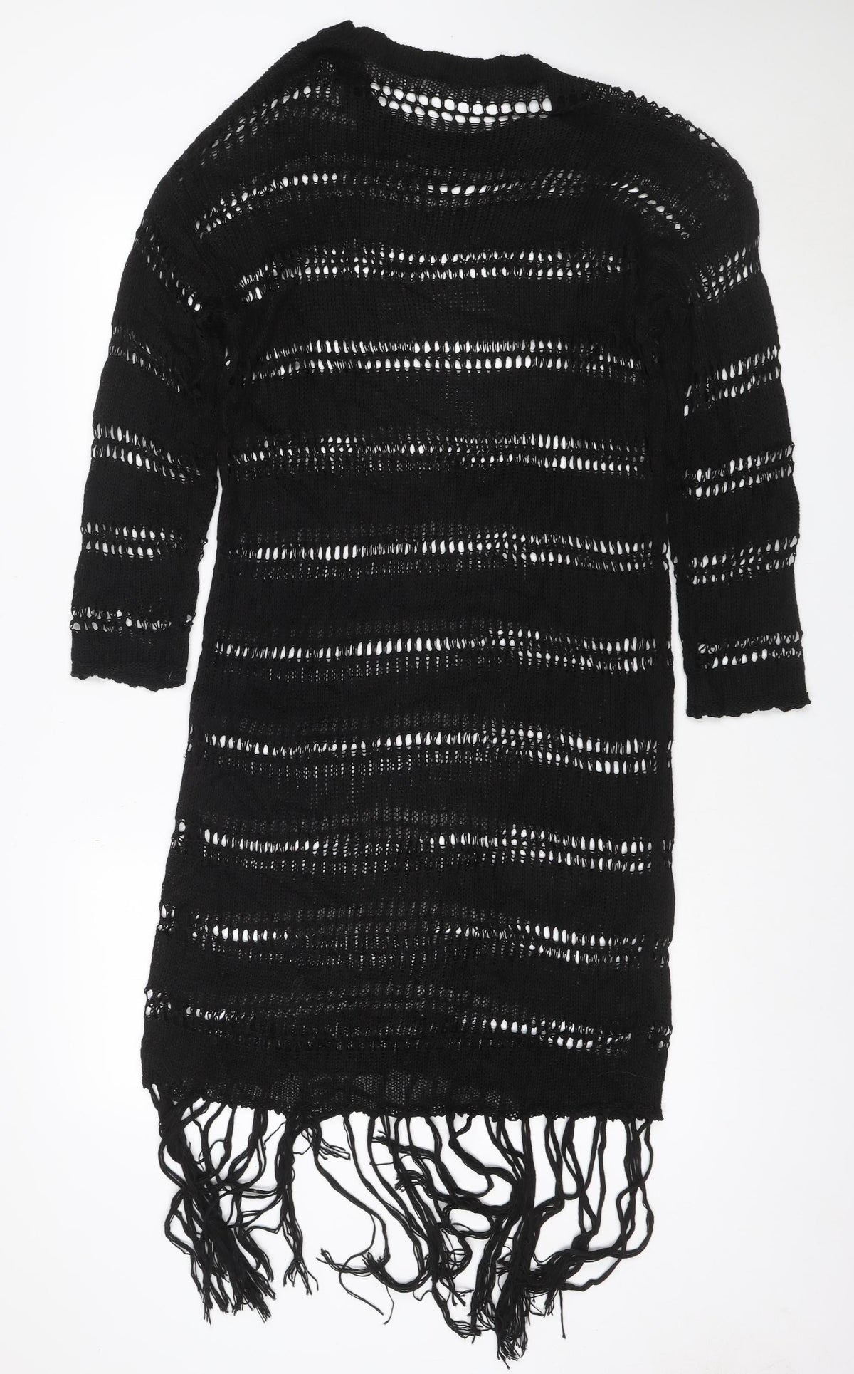 Zara Women Black M Knit Fringe Jumper Dress Long Sleeve Sheer
