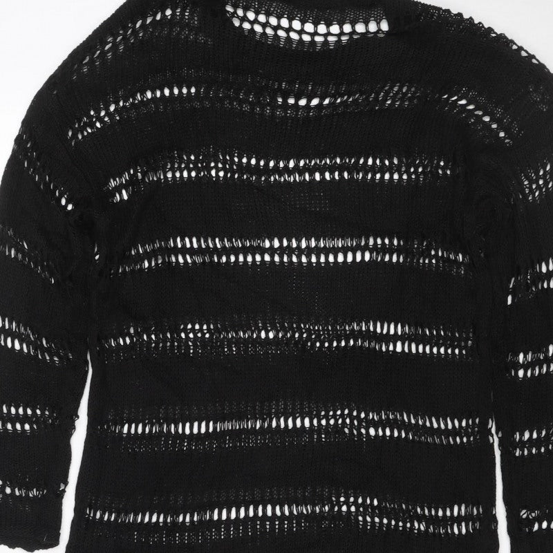 Zara Women Black M Knit Fringe Jumper Dress Long Sleeve Sheer