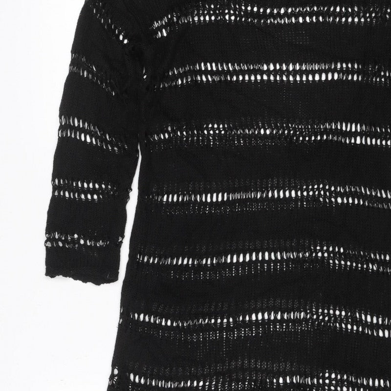 Zara Women Black M Knit Fringe Jumper Dress Long Sleeve Sheer