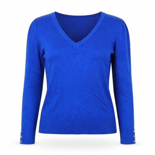 Oasis Women Blue V-Neck Long Sleeve Button Cuff Knit Jumper UK 10