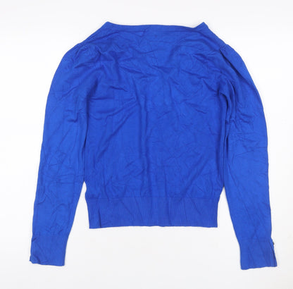 Oasis Women Blue V-Neck Long Sleeve Button Cuff Knit Jumper UK 10