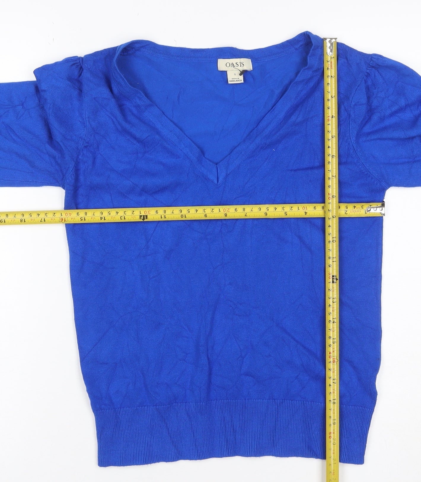 Oasis Women Blue V-Neck Long Sleeve Button Cuff Knit Jumper UK 10