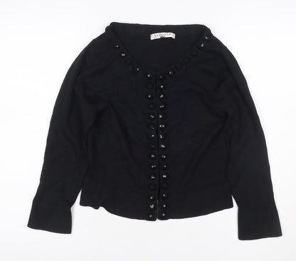 LK Bennett Women Black L Silk Cashmere Button Knit Cardigan
