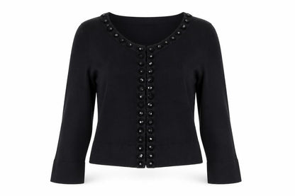 LK Bennett Women Black L Silk Cashmere Button Knit Cardigan