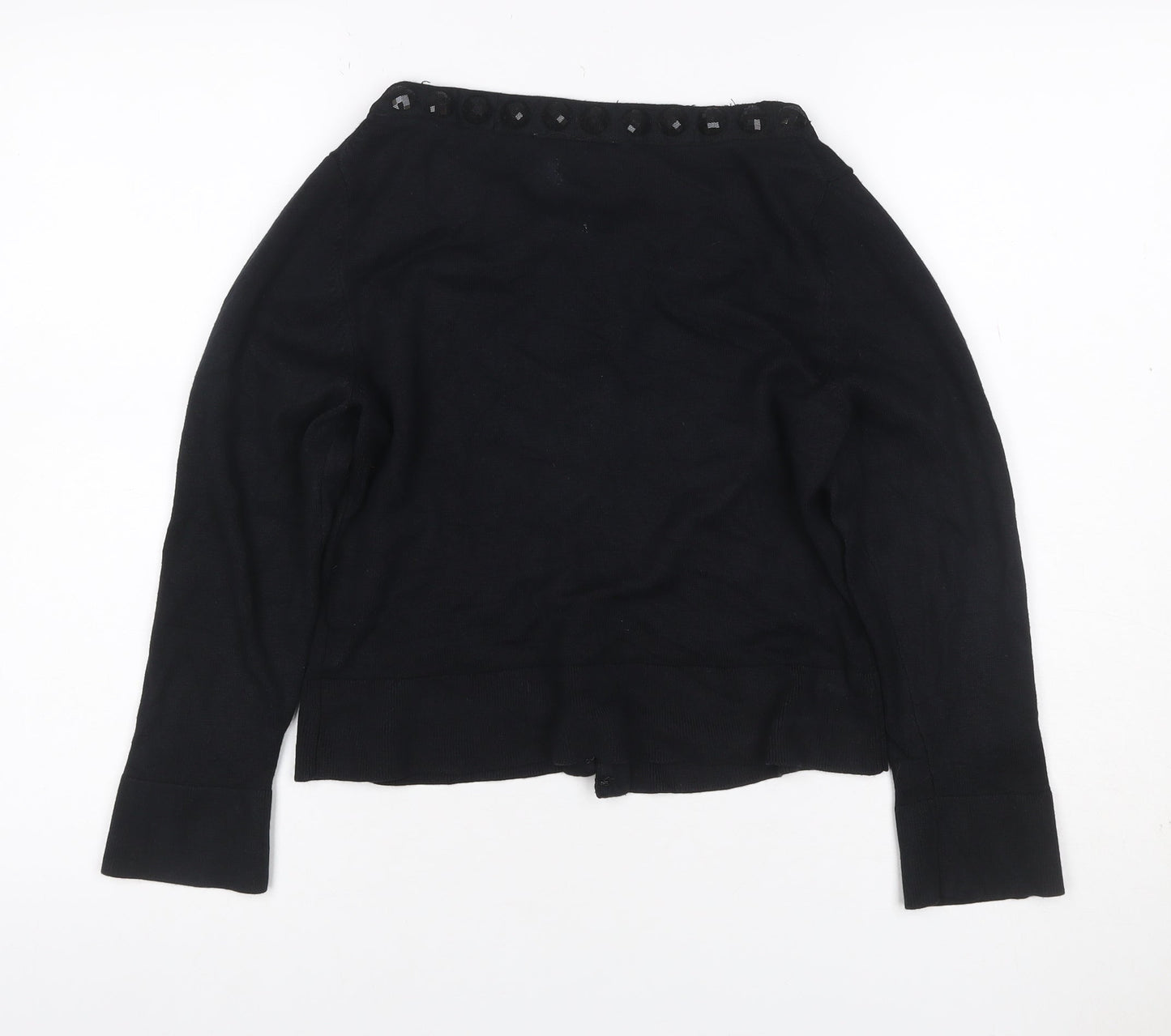 LK Bennett Women Black L Silk Cashmere Button Knit Cardigan