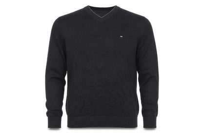 Tommy Hilfiger Men's Black L V-Neck Cotton Logo Pullover Jumper