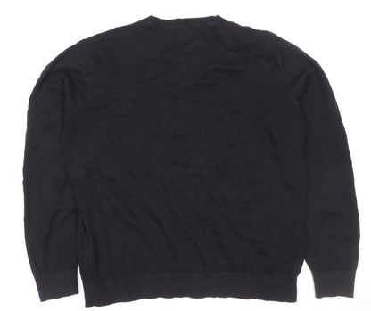 Tommy Hilfiger Men's Black L V-Neck Cotton Logo Pullover Jumper