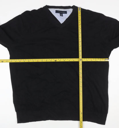 Tommy Hilfiger Men's Black L V-Neck Cotton Logo Pullover Jumper