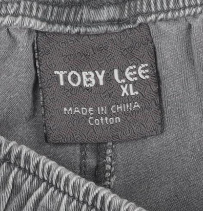 Toby Leeg Men's Grey XL Cotton Elastic Waist Casual Shorts
