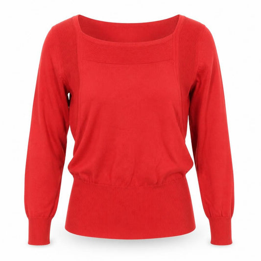 Hobbs Women Red Size 12 Square Neck Long Sleeve Knit Top