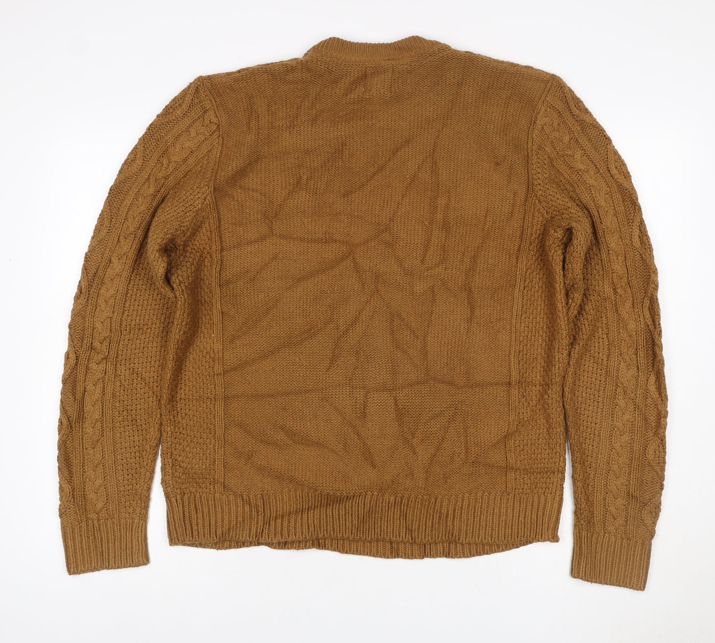 H&M Women Brown M Cable Knit Cotton Crew Neck Pullover Jumper