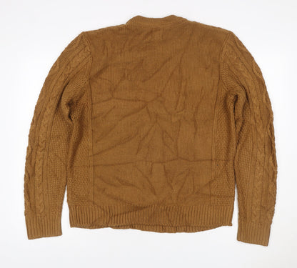 H&M Women Brown M Cable Knit Cotton Crew Neck Pullover Jumper