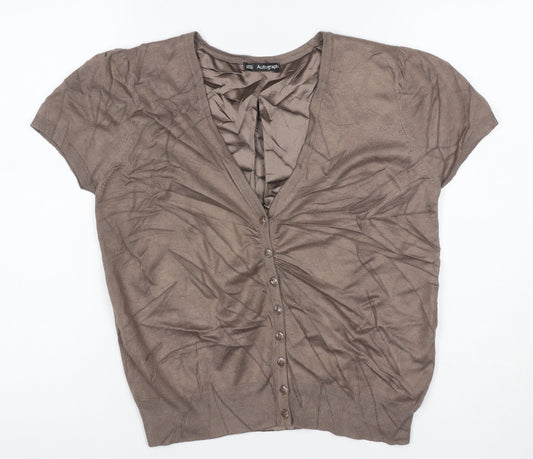 M&S Autograph Women Brown UK 12 V-Neck Ruffle Button Cardigan