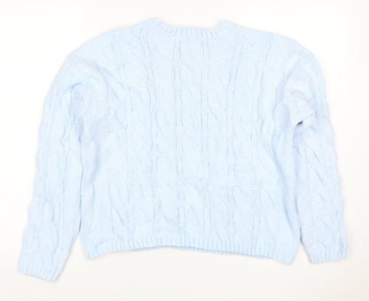 Marks and Spencer Women Blue M Cable-Knit Crew Neck Pullover Jumper