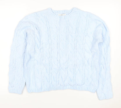 Marks and Spencer Women Blue M Cable-Knit Crew Neck Pullover Jumper