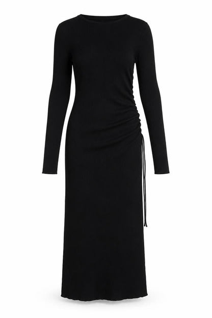 MII Women’s Black S Maxi Bodycon Ribbed Knit Long Sleeve Dress