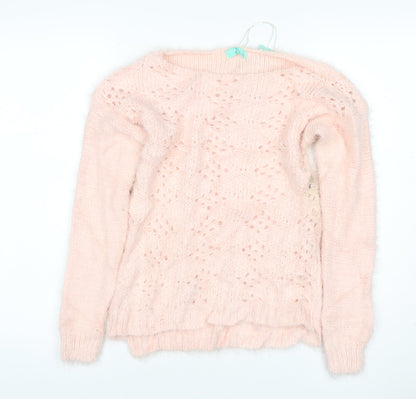 Aftershock Women Pink One Size Fluffy Open-Knit Long Sleeve Jumper