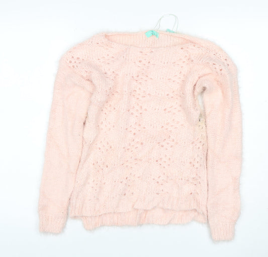 Aftershock Women Pink One Size Fluffy Open-Knit Long Sleeve Jumper