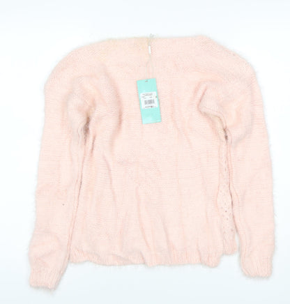 Aftershock Women Pink One Size Fluffy Open-Knit Long Sleeve Jumper