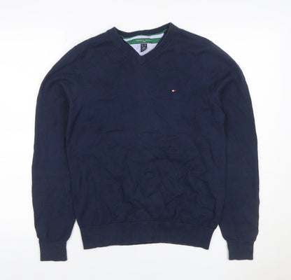 Tommy Hilfiger Men’s Blue XS V-Neck Cotton Golf Pullover Jumper