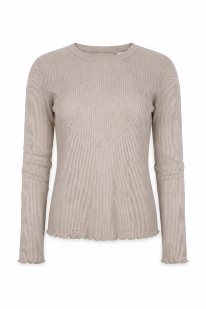 Pull&Bear Women Beige S Ribbed Crew Neck Slim Fit Jumper