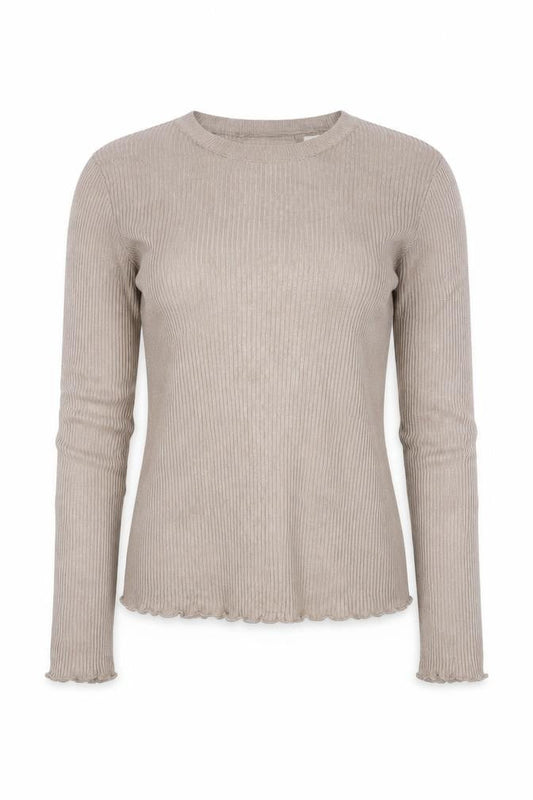Pull&Bear Women Beige S Ribbed Crew Neck Slim Fit Jumper