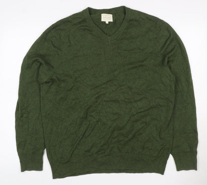 Howick Men’s Green L V-Neck Organic Cotton Knit Pullover Jumper